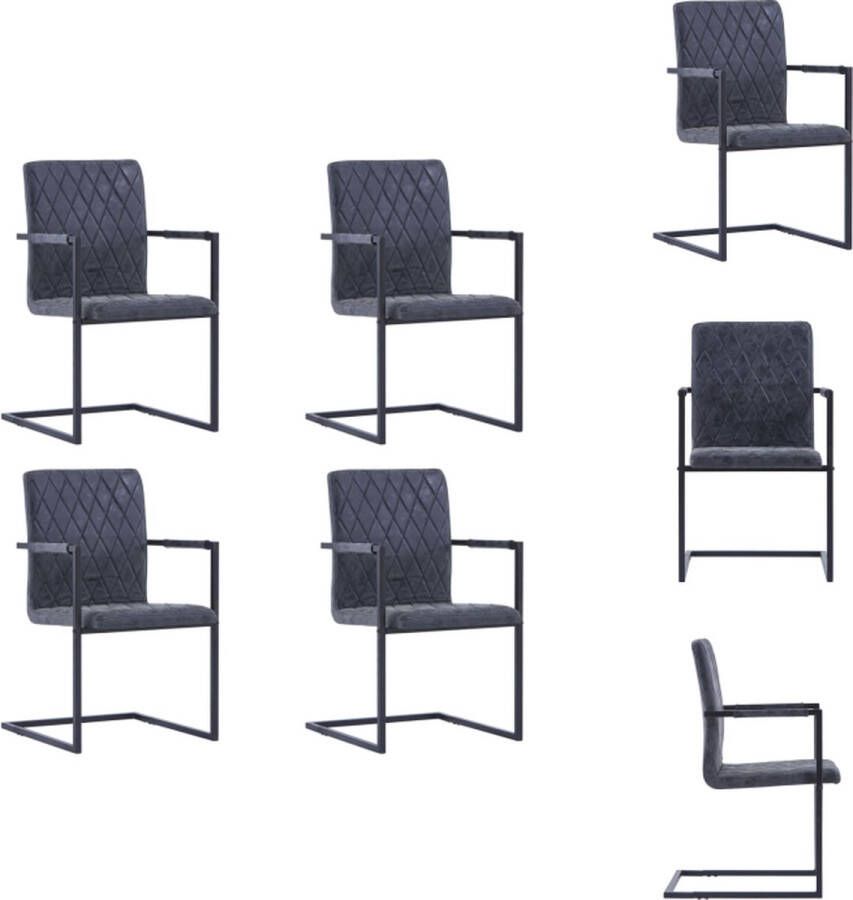 VidaXL Zwevende Eetkamerstoelen Zwart Kunstleer Set van 4 Afmetingen- 53x61x88.2cm Comfortabele Schuimgevoerde Zitting Robuust Stalen Frame Luxueuze Uitstraling Eetkamerstoel