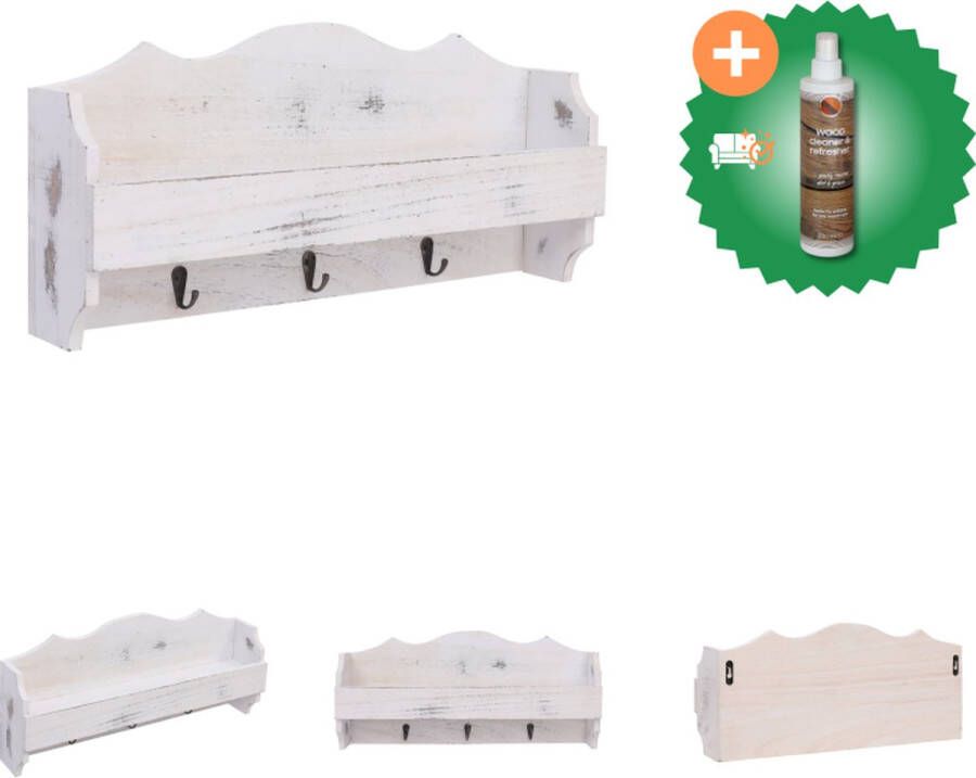 VidaXL Zwevende Houten Wandkapstok Wit 50x10x23 cm Met Schap en 3 Haken Kapstok Inclusief Houtreiniger en verfrisser