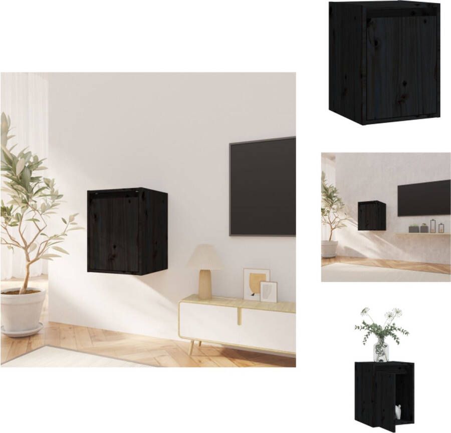 The Living Store Wandkast 30x30x40 cm massief grenenhout zwart Zwevende Kast Wandkast Houtwanddecoratie Grenoble Meubels Salontafel