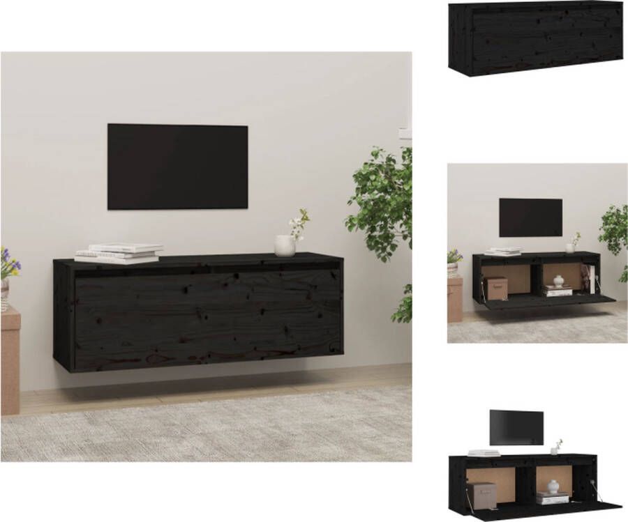 VidaXL Wandkast Wandkasten Hangkast Wandgemonteerde Kast Wandkast 100x30x35 cm massief grenenhout zwart