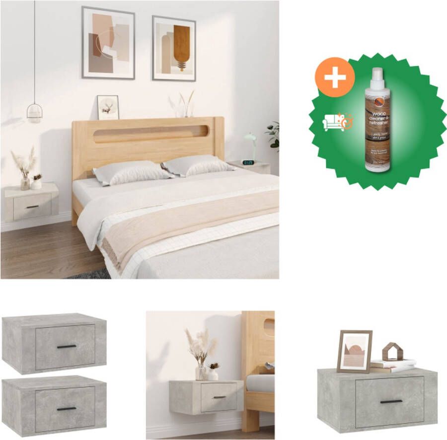 VidaXL Zwevende Nachtkastjes Betongrijs 50 x 36 x 25 cm Durable en stijlvol Wandgemonteerd 2 Stuks Kast Inclusief Houtreiniger en verfrisser