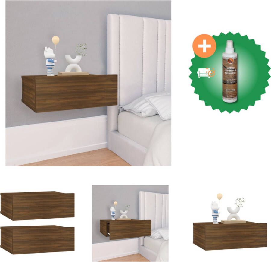 VidaXL Zwevende Nachtkastjes Bruineiken Set van 2 40x30x15 cm Hoogwaardig bewerkt hout Kast Inclusief Houtreiniger en verfrisser