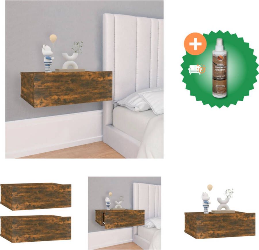 VidaXL Nachtkastjes 2 st zwevend 40x30x15cm bewerkt hout gerookt eiken Kast Inclusief Houtreiniger en verfrisser
