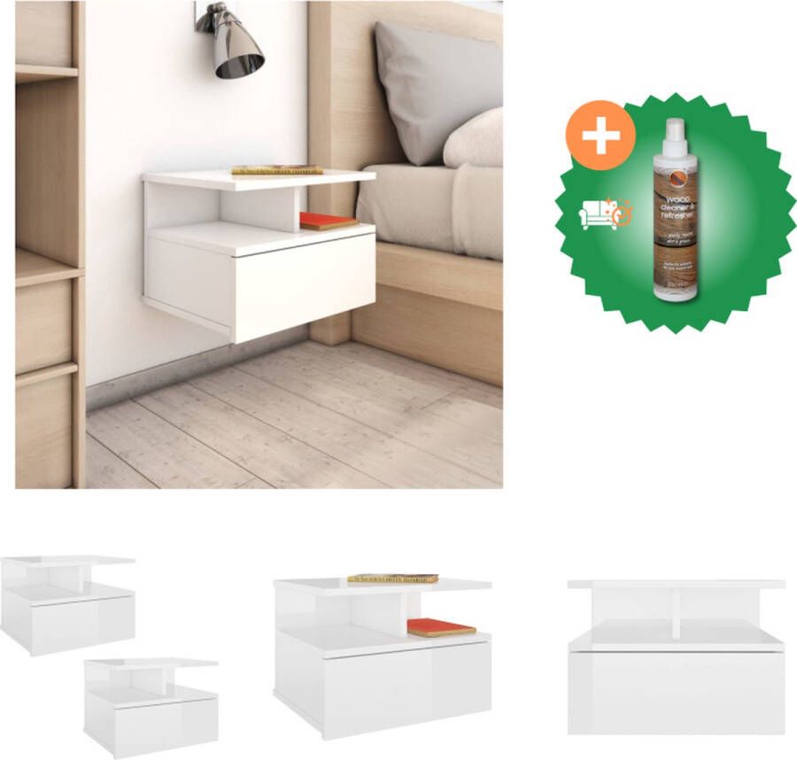 VidaXL Zwevende Nachtkastjes Hoogglans wit 40 x 31 x 27 cm (B x D x H) Met lade en open vakken Kast Inclusief Houtreiniger en verfrisser