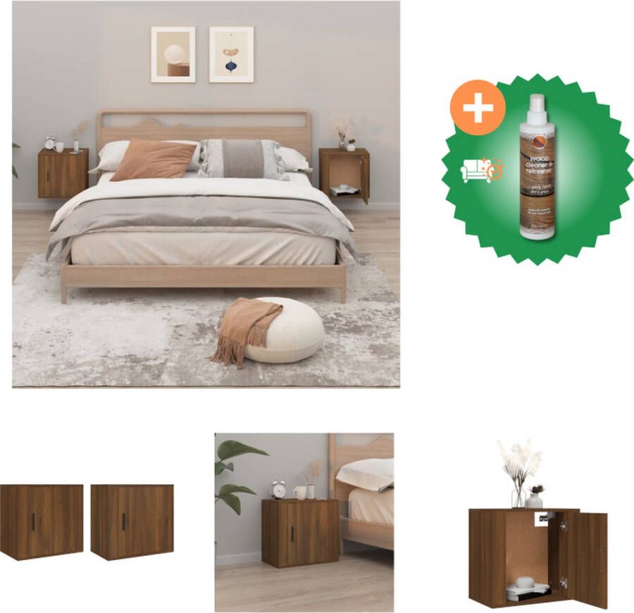 VidaXL Zwevende Nachtkastjes Wandgemonteerd Bruineiken 50 x 30 x 47 cm Bewerkt Hout Set van 2 Kast Inclusief Houtreiniger en verfrisser
