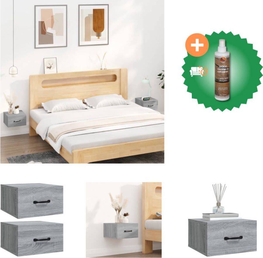 VidaXL Zwevende Nachtkastjes Wandgemonteerd Grijs Sonoma Eiken 35x35x20 cm Set van 2 Kast Inclusief Houtreiniger en verfrisser