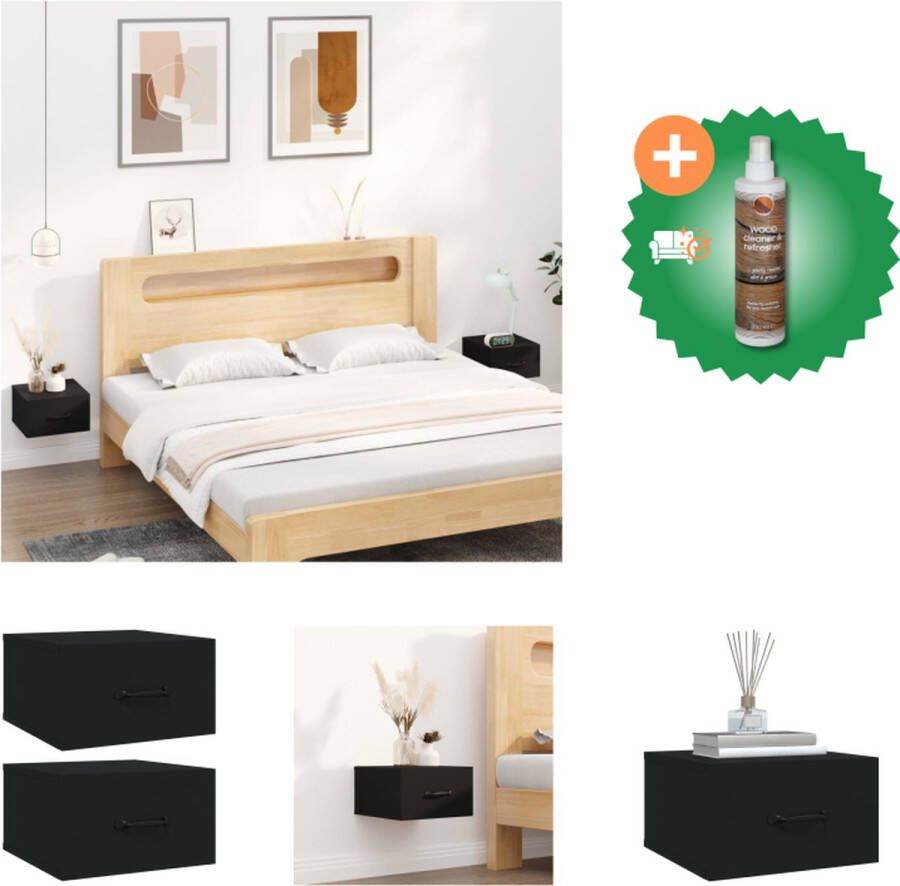 VidaXL Zwevende Nachtkastjes Zwart 35x35x20 cm Bewerkt Hout Set van 2 Kast Inclusief Houtreiniger en verfrisser