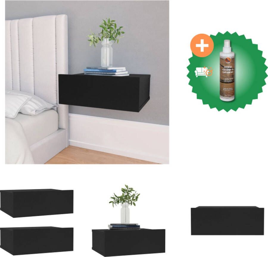 VidaXL Zwevende Nachtkastjes Zwart 40 x 30 x 15 cm Bewerkt Hout Met Lade Wandmontage 2 Stuks Kast Inclusief Houtreiniger en verfrisser