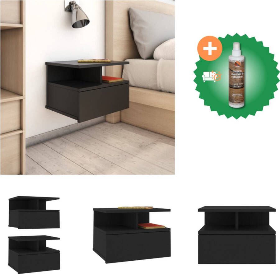 VidaXL Zwevende Nachtkastjes Zwart 40 x 31 x 27 cm Bewerkt hout Kast Inclusief Houtreiniger en verfrisser
