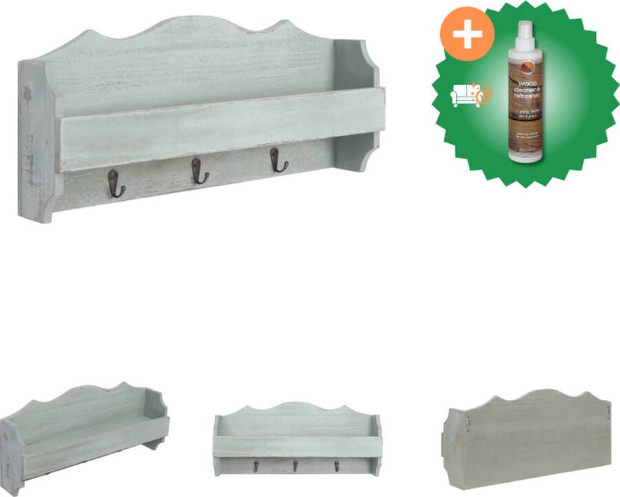 VidaXL Zwevende Wandkapstok Groen 50 x 10 x 23 cm Paulowniahout Kapstok Inclusief Houtreiniger en verfrisser