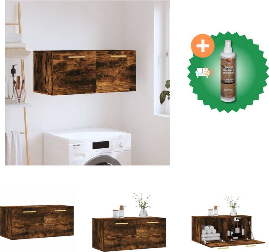 VidaXL Wandkast Smoked Oak Decoratieve meubels 80 x 36.5 x 35 cm Duurzaam hout Kast Inclusief Houtreiniger en verfrisser