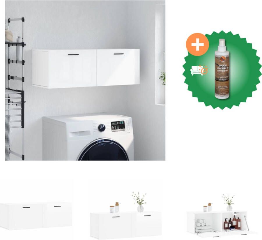 VidaXL Zwevende Wandkast Hoogglans wit 100 x 36.5 x 35 cm Duurzaam bewerkt hout Kast Inclusief Houtreiniger en verfrisser