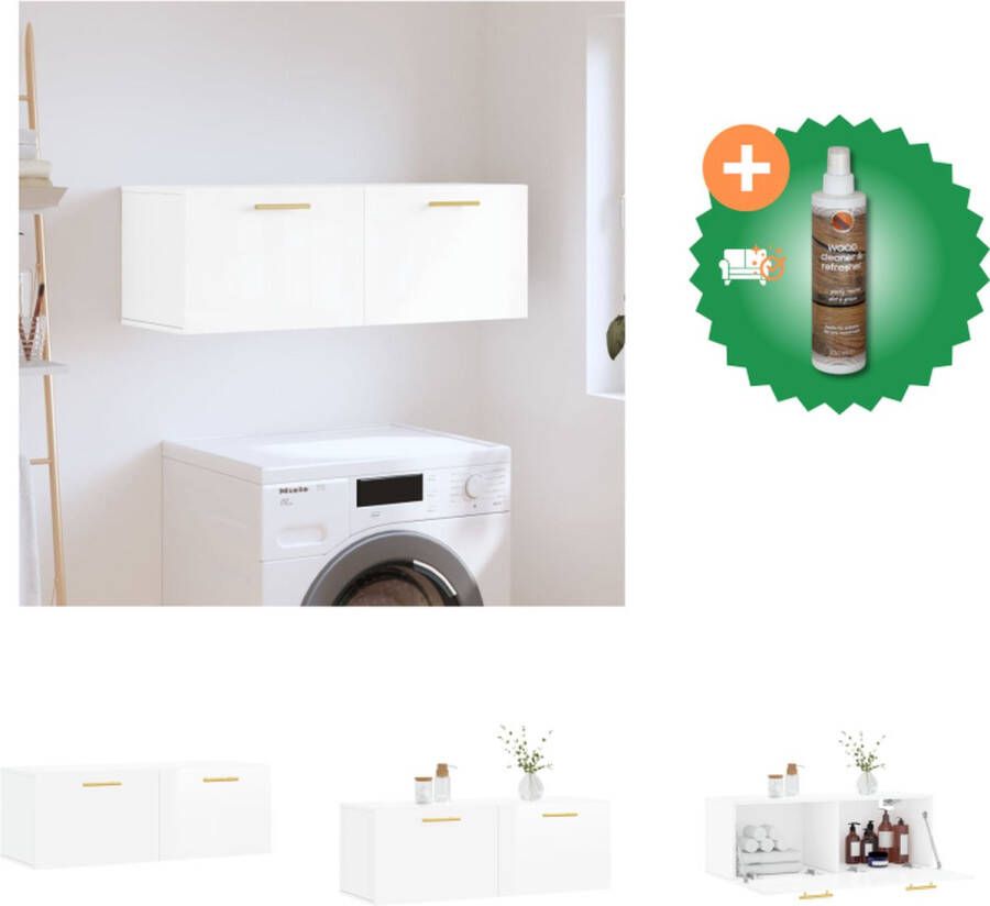 VidaXL Zwevende Wandkast Hoogglans Wit 100 x 36.5 x 35 cm Materiaal- Bewerkt Hout Kast Inclusief Houtreiniger en verfrisser - Foto 2