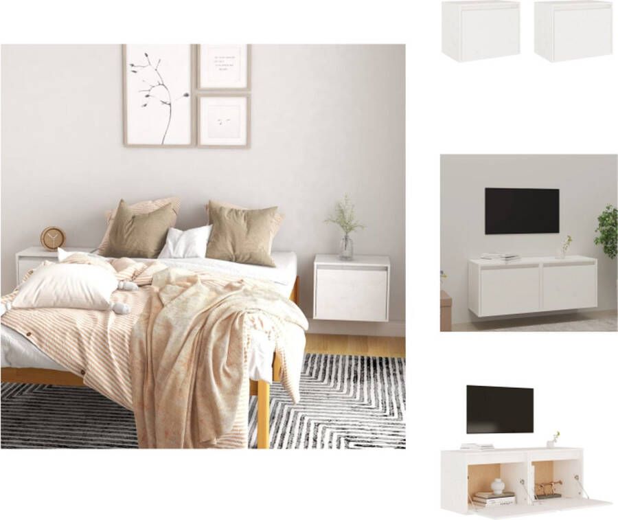 VidaXL Wandkast Wandkasten Hangkast Hangende Kast Wandkasten 2 st 45x30x35 cm massief grenenhout wit