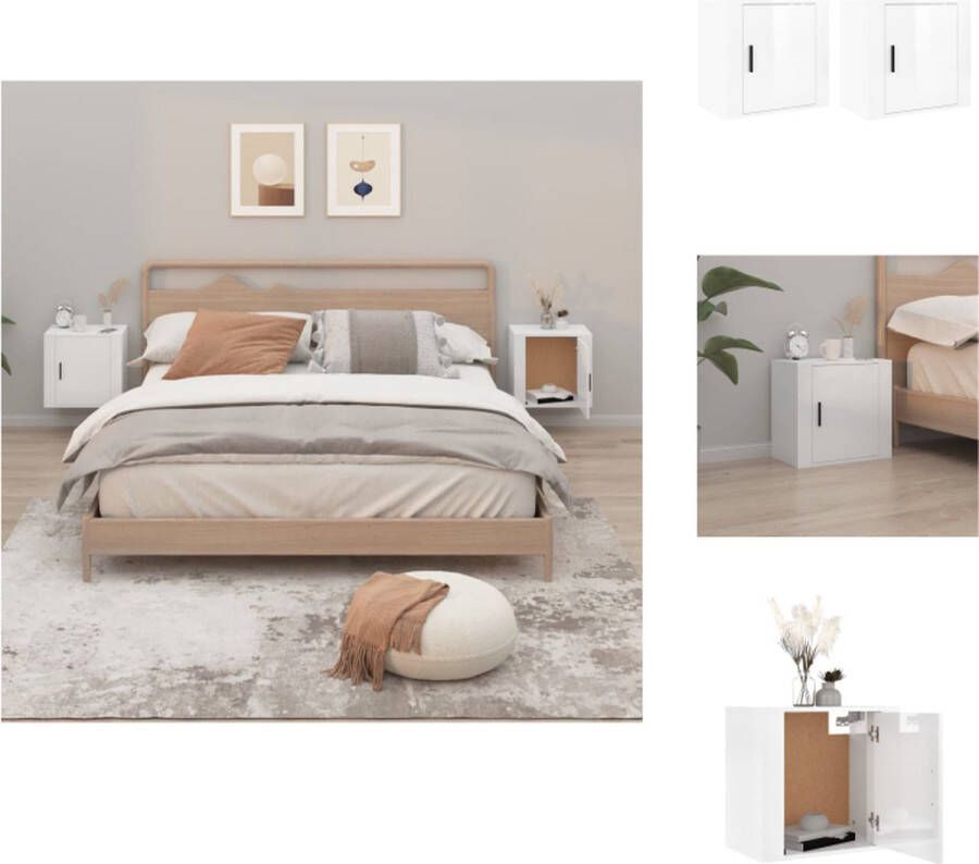 VidaXL Wandnachtkastje Wandnachtkastjes Wandgemonteerd Nachtkastje Wandgemonteerd Bedkastje Nachtkastjes 2 st wandgemonteerd 50x30x47 cm hoogglans wit - Foto 2