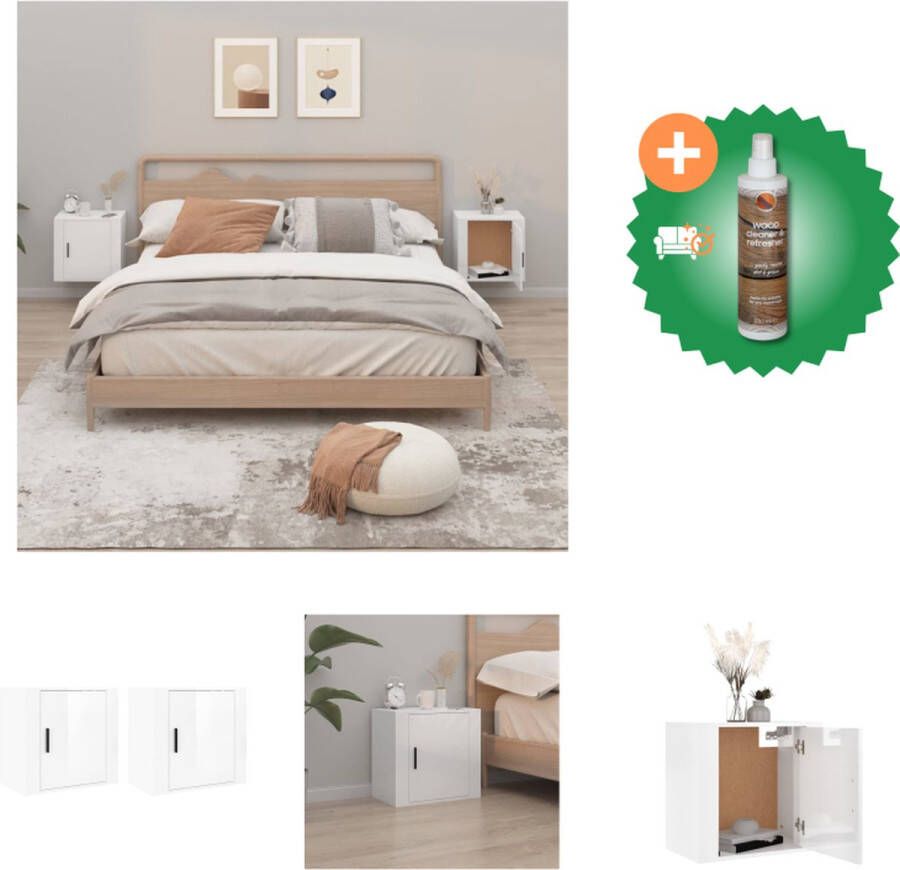 VidaXL Zwevende Wandnachtkastjes 50 x 30 x 47 cm Hoogglans Wit Set van 2 Kast Inclusief Houtreiniger en verfrisser
