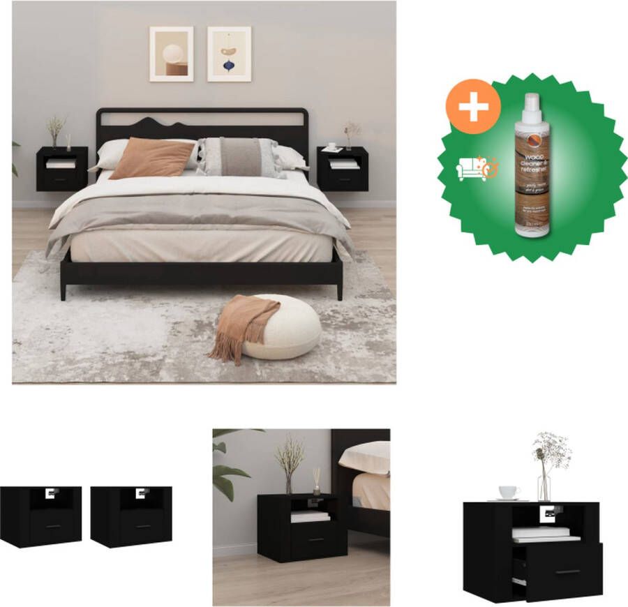 VidaXL Wandnachtkastje 50 x 36 x 40 cm Massief grenenhout zwart (Set van 2) Kast Inclusief Houtreiniger en verfrisser