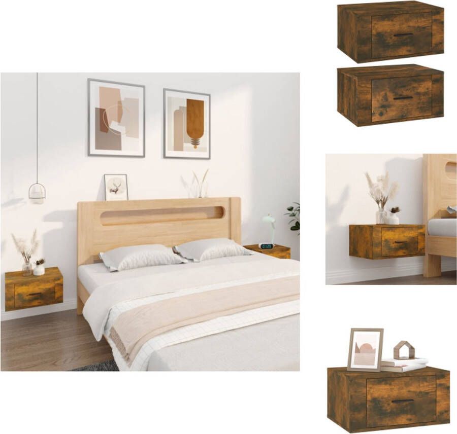 VidaXL Wandnachtkastje Wandnachtkastjes Wandgemonteerd Nachtkastje Wandgemonteerd Bedkastje Nachtkastjes 2 st wandgemonteerd 50x36x25 cm gerookt eikenkleur - Foto 2
