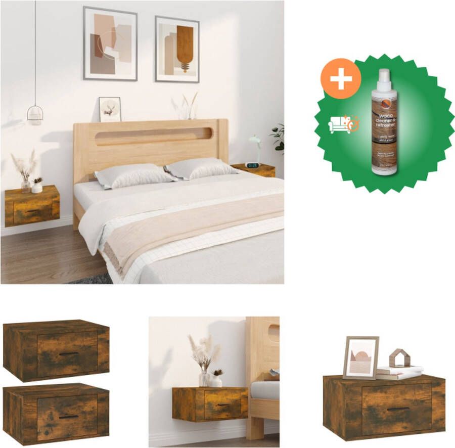 VidaXL Zwevende Wandnachtkastjes Gerookt Eiken 50 x 36 x 25 cm (set van 2) Kast Inclusief Houtreiniger en verfrisser