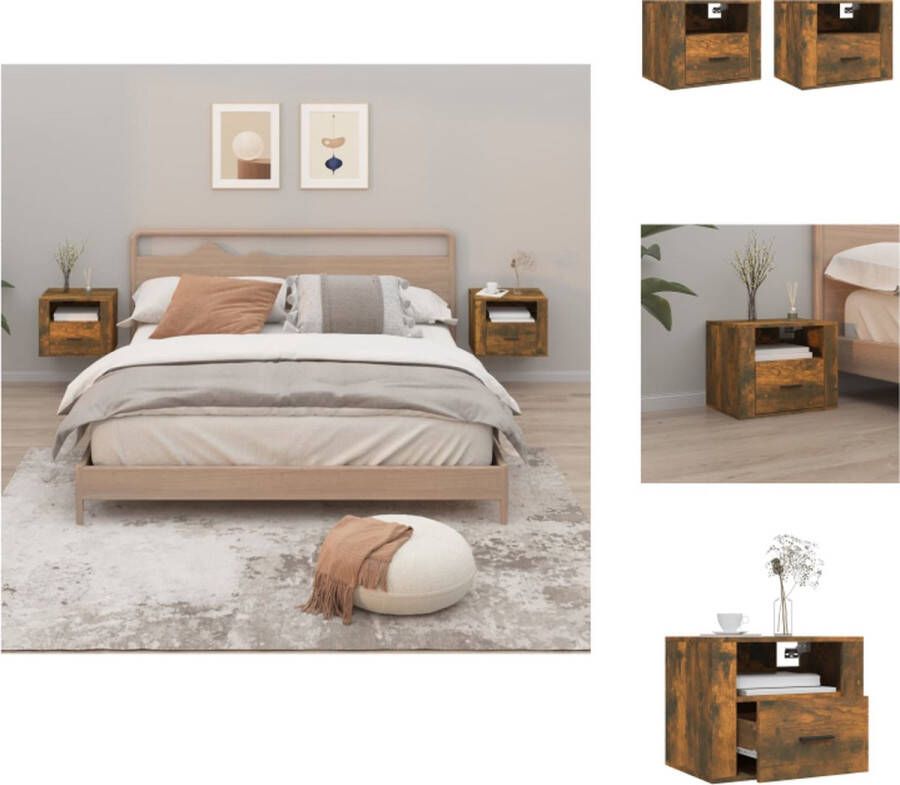 VidaXL Wandnachtkastje Wandnachtkastjes Wandgemonteerd Nachtkastje Wandgemonteerd Bedkastje Nachtkastjes 2 st wandgemonteerd 50x36x40 cm gerookt eikenkleur