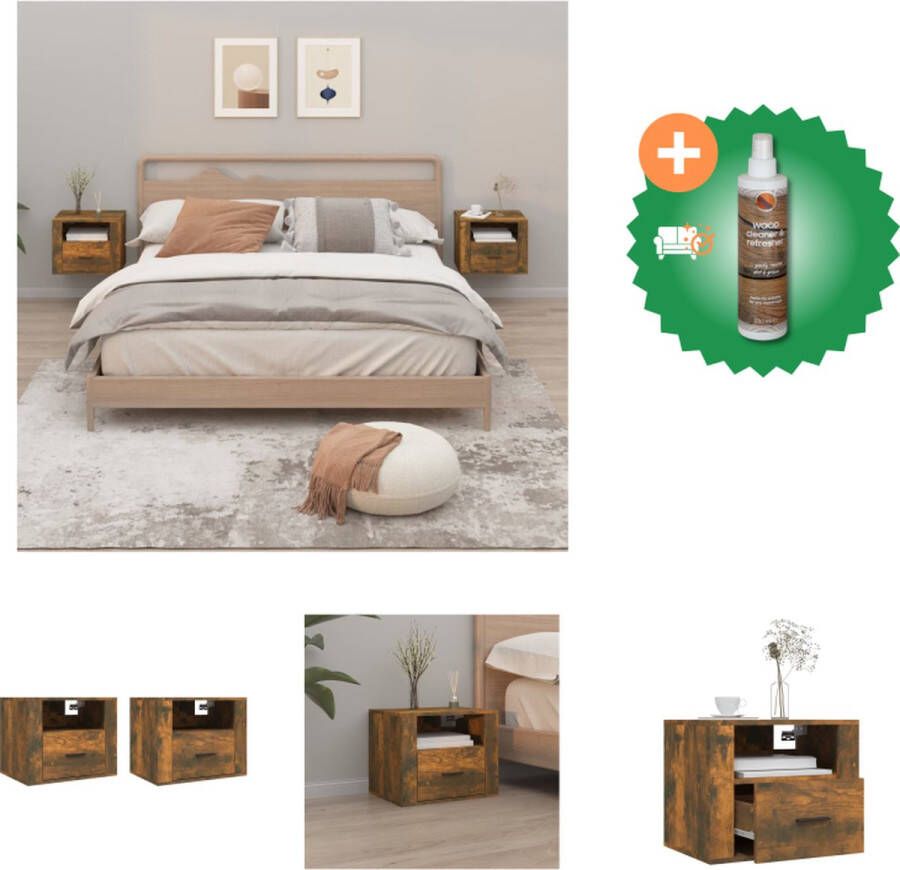 VidaXL zwevende wandnachtkastjes gerookt eiken 50 x 36 x 40 cm (set van 2) Kast Inclusief Houtreiniger en verfrisser