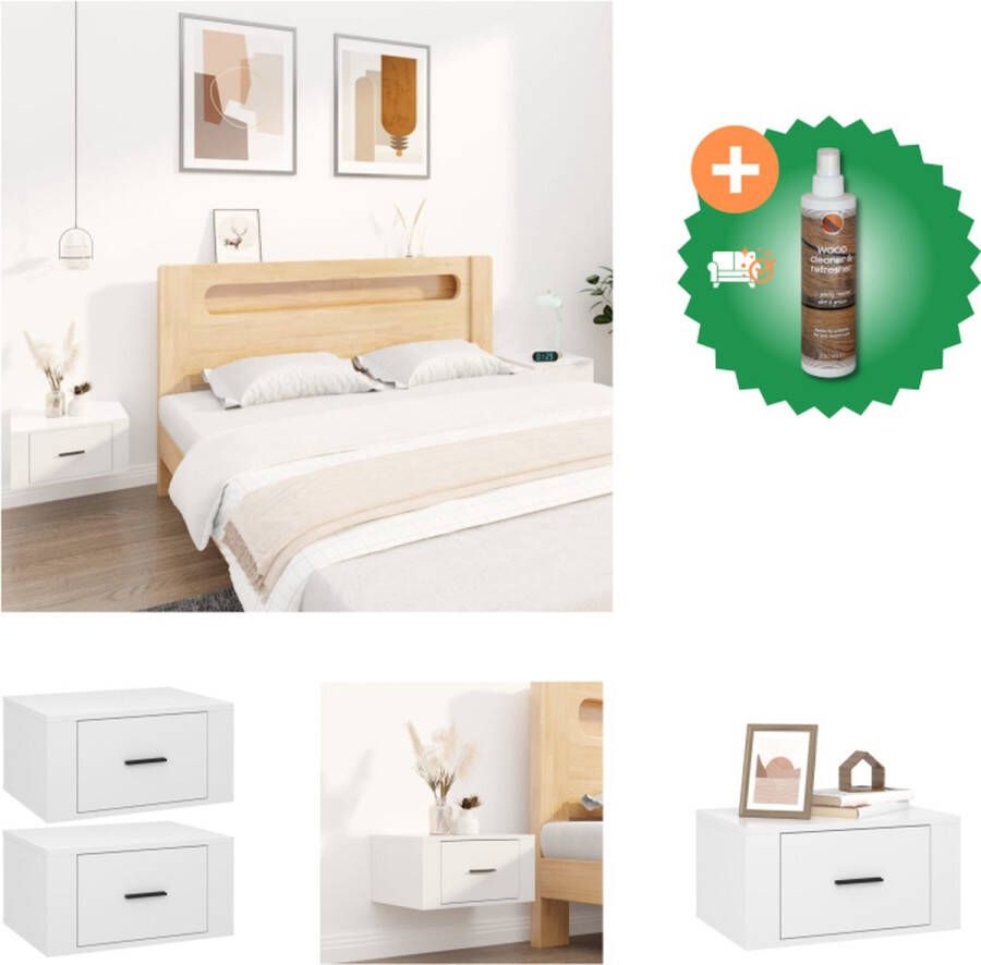 VidaXL Nachtkastjes 2 st wandgemonteerd 50x36x25 cm hoogglans wit Kast Inclusief Houtreiniger en verfrisser