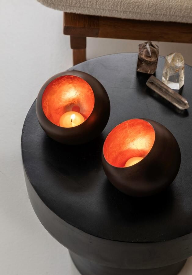 VIDI Fior Di Limone Set van 2 Waxinelichthouders Kaarshouders Brons Goud -Theelichthouders Kandelaars Tafel Decoratie Woonkamer Theelichtjes Kaarsen