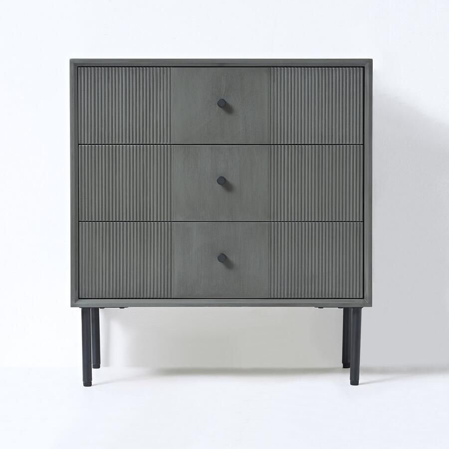 VIDI Gravur Ladekast met 3 laden Multifunctionele Opbergkast Vrijstaande Ladekast Dressoir 61 x 33 x 66 cm Geschikt voor Slaapkamers Woonkamers of Gangen Hout Grijs