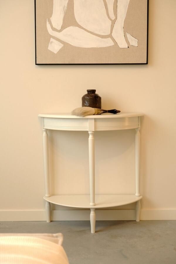 VIDI Halvø Wandtafel Bijzettafel Bijzettafeltjes Woonkamer Halfrond Haltafel 68.5 x 25.5 x 71 cm Hout Wit