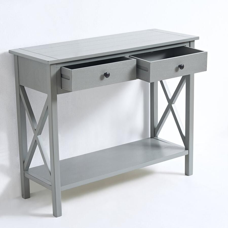 VIDI Lund Sidetable Consoletafel Hout Lichtgrijs 91 x 35 x 75 cm Houten kast Multifunctionele Console Tafel voor Hal Woonkamer Entree Bijzettafeltjes Woonkamer