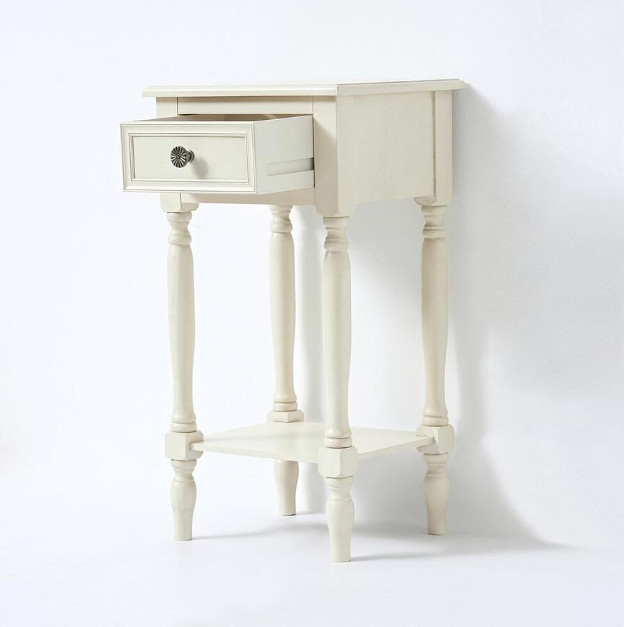 VIDI Marn Bijzettafel Nachtkastje Met Lade Nachtkast Hout Kast Kastje Bijzettafel voor Slaapkamer Woonkamer 35.5 x 30 x 66 cm Hout Gebroken Wit