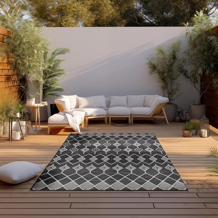 VIDI -Pavia Vloerkleed 160 X 230 CM Tapijt Hoogwaardige kwaliteit Outdoor vloerbekleding Special Edition Laagpolige vloerkleed Zwart