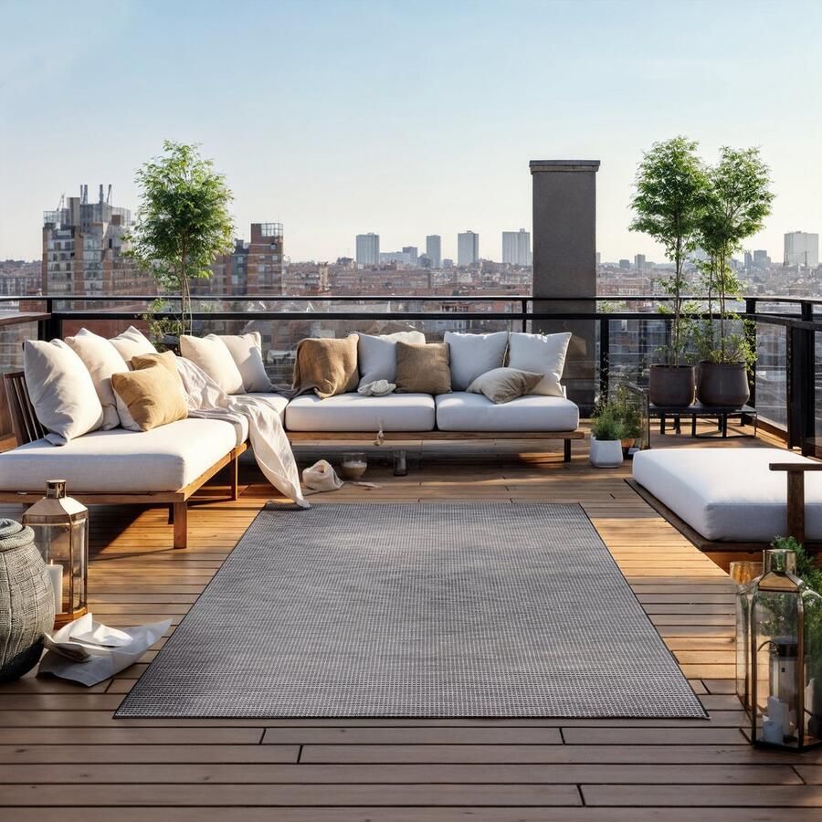 VIDI -Perugia Vloerkleed 160 X 230 CM Tapijt Hoogwaardige kwaliteit Outdoor vloerbekleding Special Edition Laagpolige vloerkleed Grijs Zwart Wit