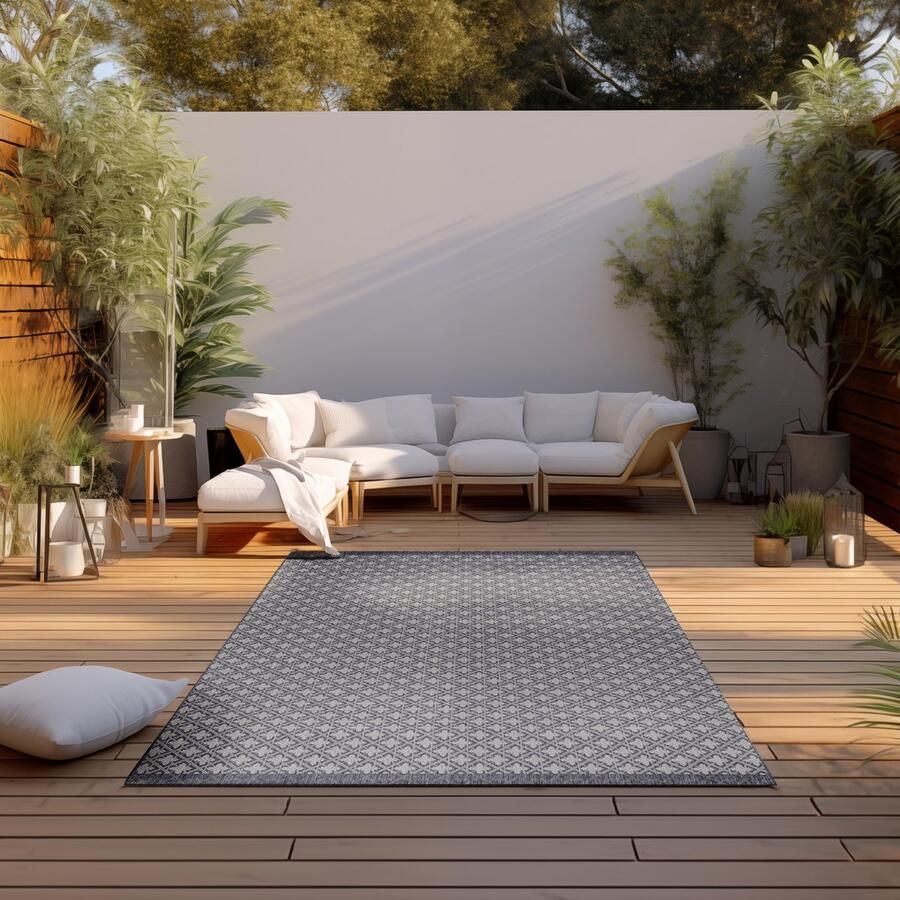 VIDI -Pesaro Vloerkleed 160 X 230 CM Tapijt Hoogwaardige kwaliteit Outdoor vloerbekleding Special Edition Laagpolige vloerkleed Zwart wit