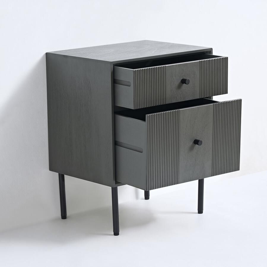 VIDI Skærm Ladekast met 2 laden Nachtkastje Nachtkastjes Industrieel Bijzettafel Dressoir Kasten 43 x 33 x 54.5 cm Bijzettafeltjes woonkamer Hout Grijs