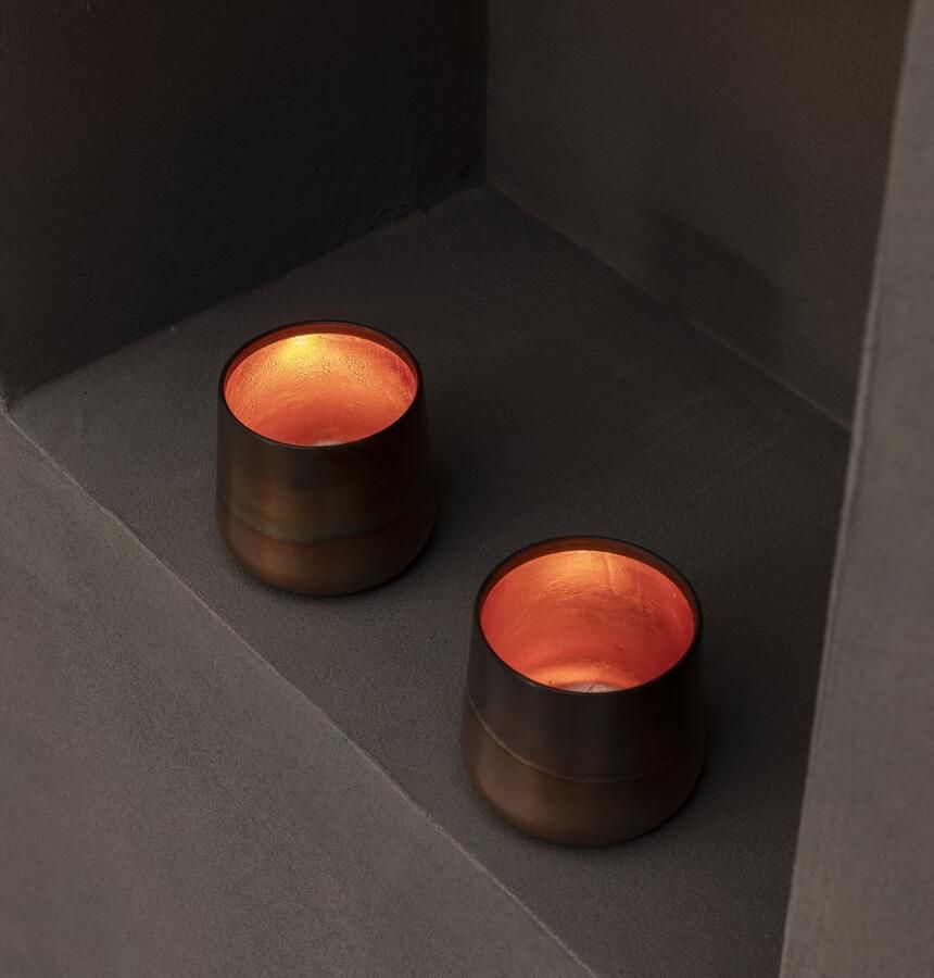 VIDI Tesoro Del Mare Set van 2 Waxinelichthouders Kaarshouders Rosegoud -Theelichthouders Kandelaars Tafel Decoratie Woonkamer Theelichtjes Kaarsen