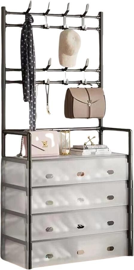 Vigos Kapstok met schoenenkast Garderoberek -kapstok met opslag- kledingrek schoenenrek 8 haken bovenste plank voor hal slaapkamer industrieel design Zwart