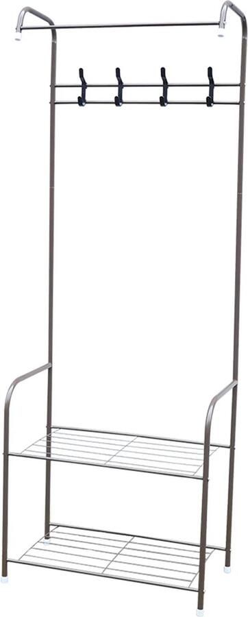 Vigos Vasagle Kapstok met schoenenrek kapstok met bank kledingrek schoenenrek 4 haken bovenste plank voor hal slaapkamer industrieel design vintage bruin