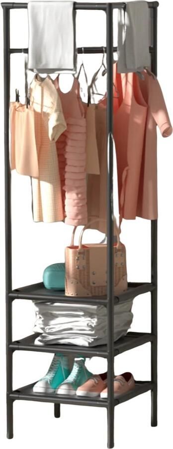 Vigos Kapstok staand Kapstok met Schoenenrek Staande Hoek kapstok Garderoberek Kapstokken Kapstokhaak Metaal 45 x 45 x 180 cm (lxbxh) Zwart