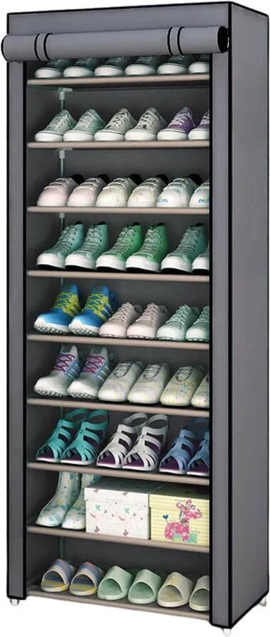 Vigos Schoenenkast Praktisch Schoenenrek -Schoenenrek grijs- Schoenenrek met 9 Niveaus Schoenenkast zwart Schoenenrek metaal industrieel Metaal 50 x 137 x 15cm XXL