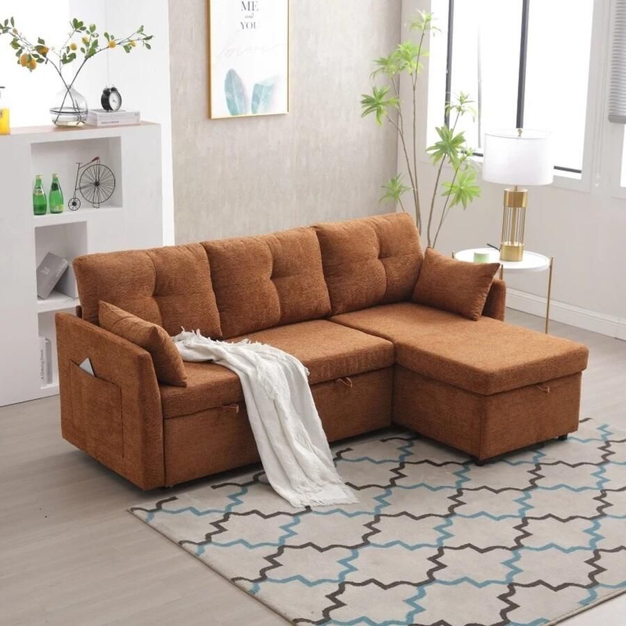 Vihes Bank L-vorming Met opberg stoelen Bruin Met omkeerbare modulaire bank Woonkamer Velvet stof