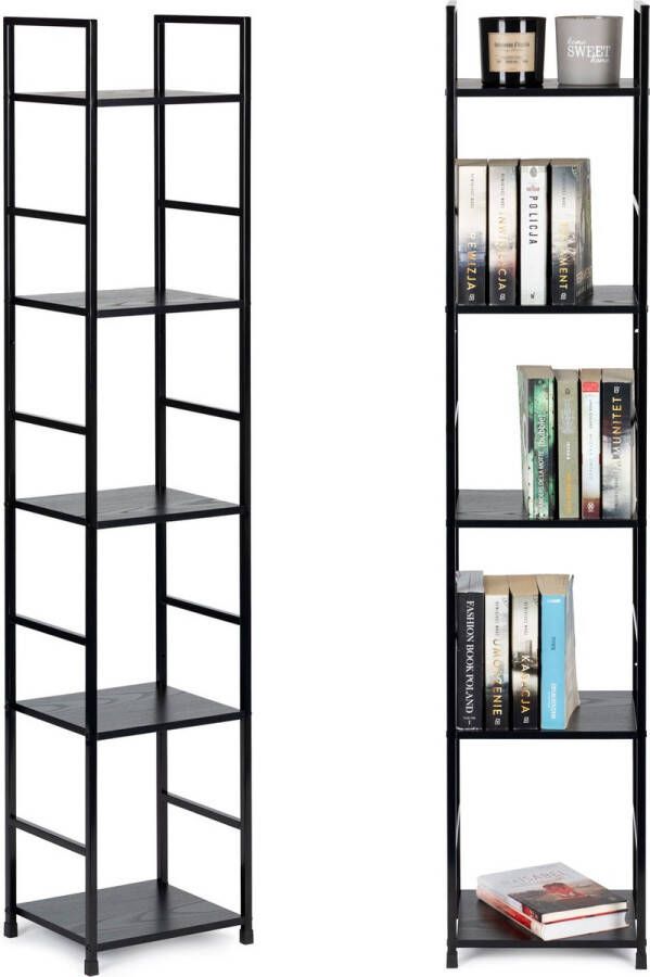 Modern home industriële loft stijl boekenkast met 5 planken 144 5 x 23 5 x 29 cm Bruin