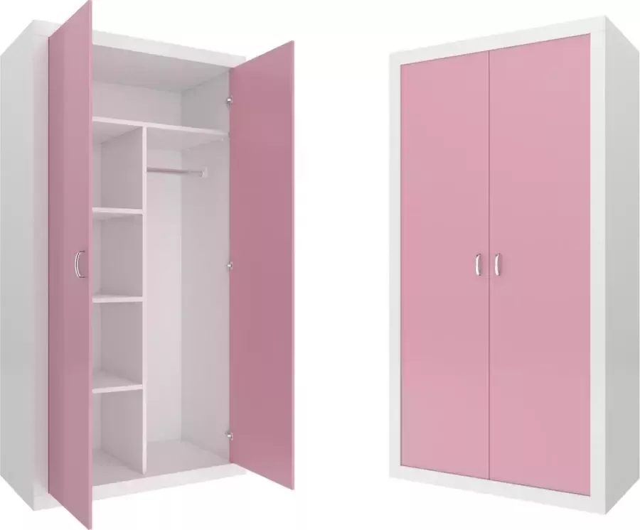 Viking Choice Kinder kledingkast 90x190x50 cm wit roze 2 deuren