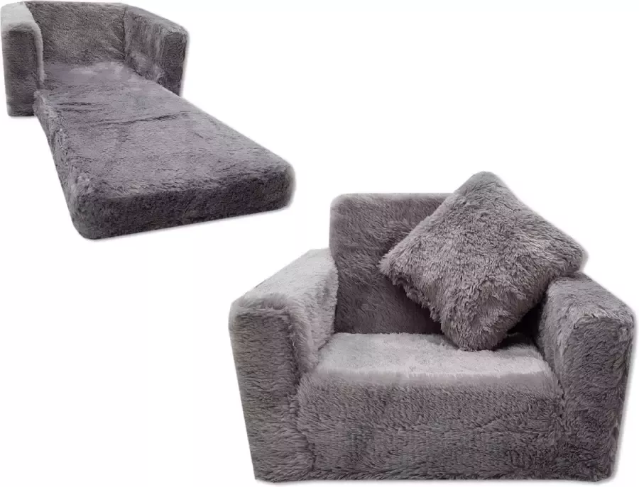 Viking Choice Kinder Slaapbank en logeerbed in één 50x50x40 cm pluche grijs