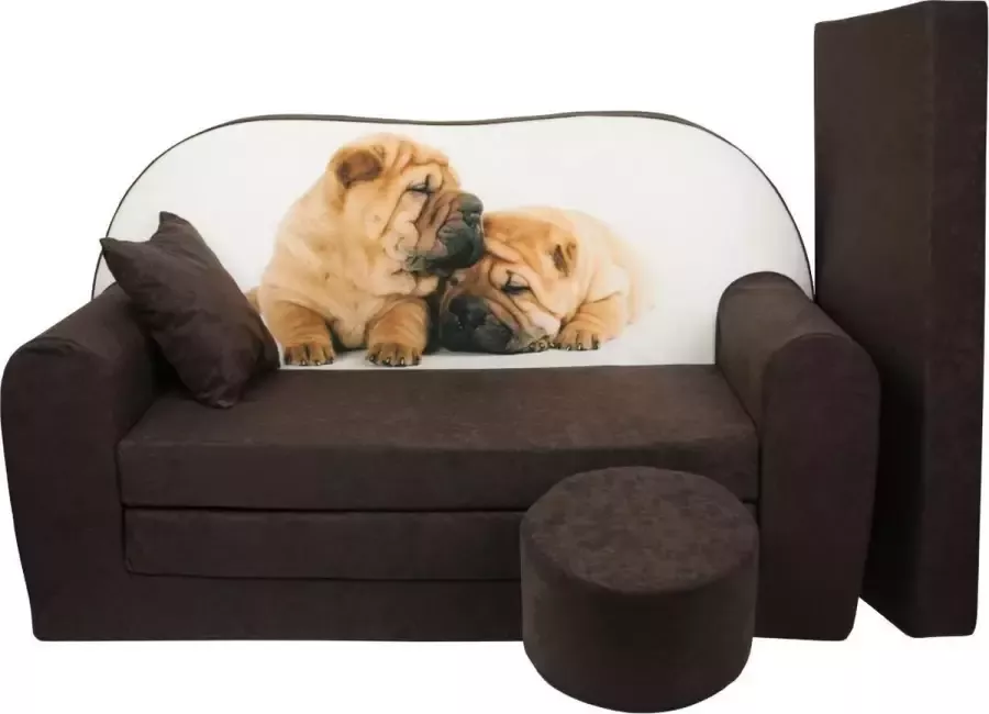 Viking Choice Kinder slaapbank set logeermatras sofa 170 x 100 x 8 slaapbank bruin puppies