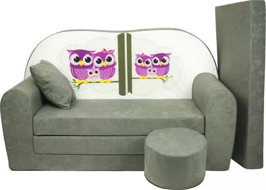 Viking Choice Kinder slaapbank set logeermatras sofa 170 x 100 x 8 slaapbank mat groen uiltjes