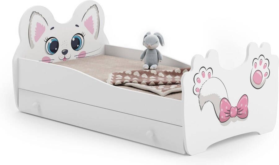 Kobi Kinderbed Roze kat 140x70 met lade matras en onderstel inbegrepen