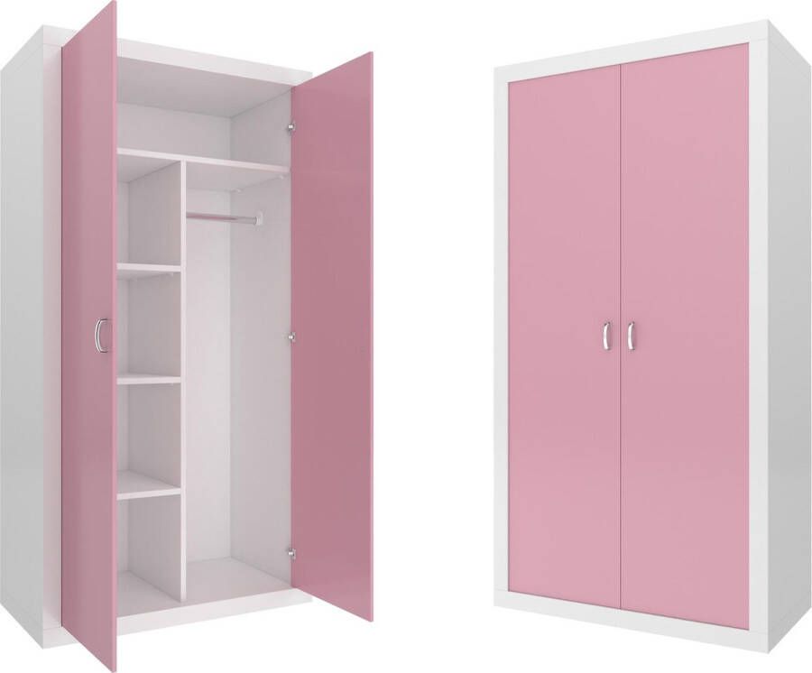 Viking Choice Kledingkast 90x190x50 cm wit roze 5 schappen 2 deuren