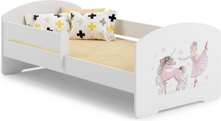 Kobi Kinderbed Luk 160x80 met grafische elementen voor kinderen en een balustrade inclusief matras en onderstel