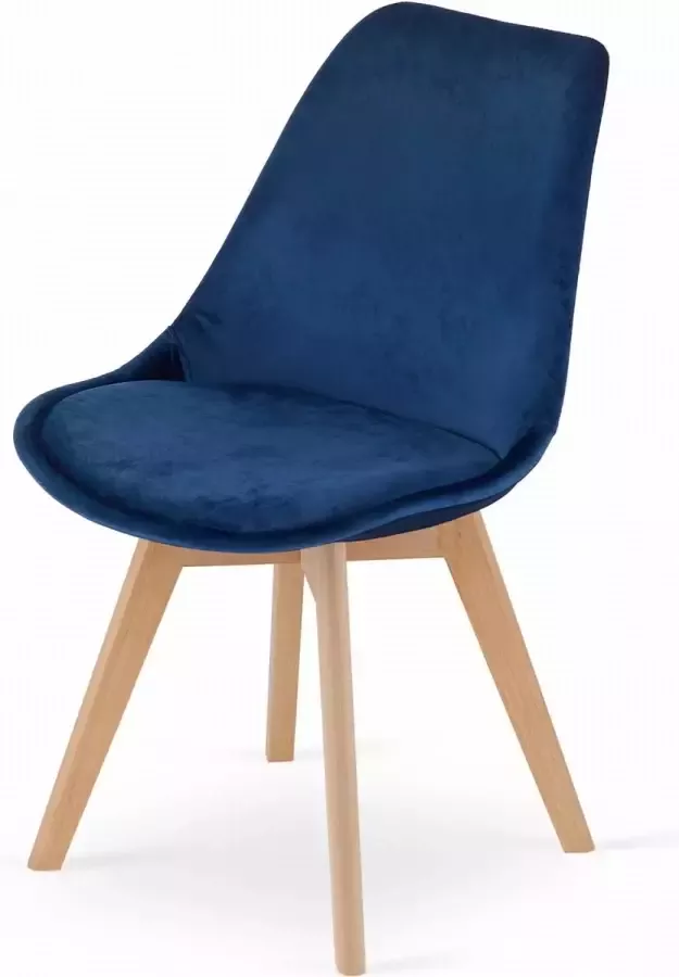 Viking Choice NORI Velvet eetkamerstoel set van 4 houten onderstel blauw